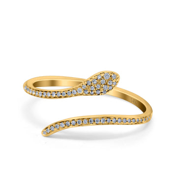 14K Yellow Gold Round Petite Dainty Snake Eternity Simulated CZ Wedding Engagement Ring